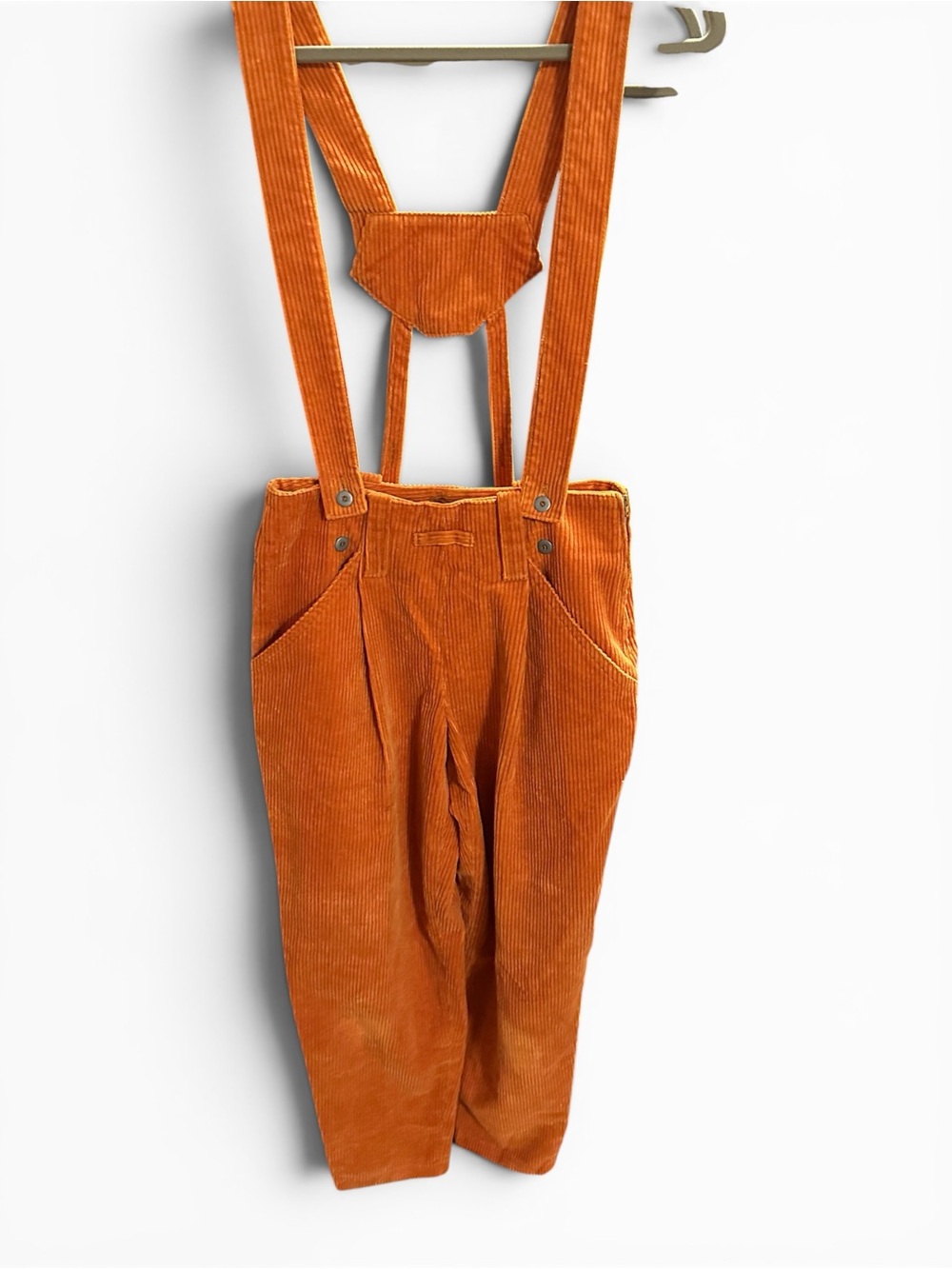 Vintage Bally Collection Orange Corduroy Suspender Overalls Wide Leg Pants 42
